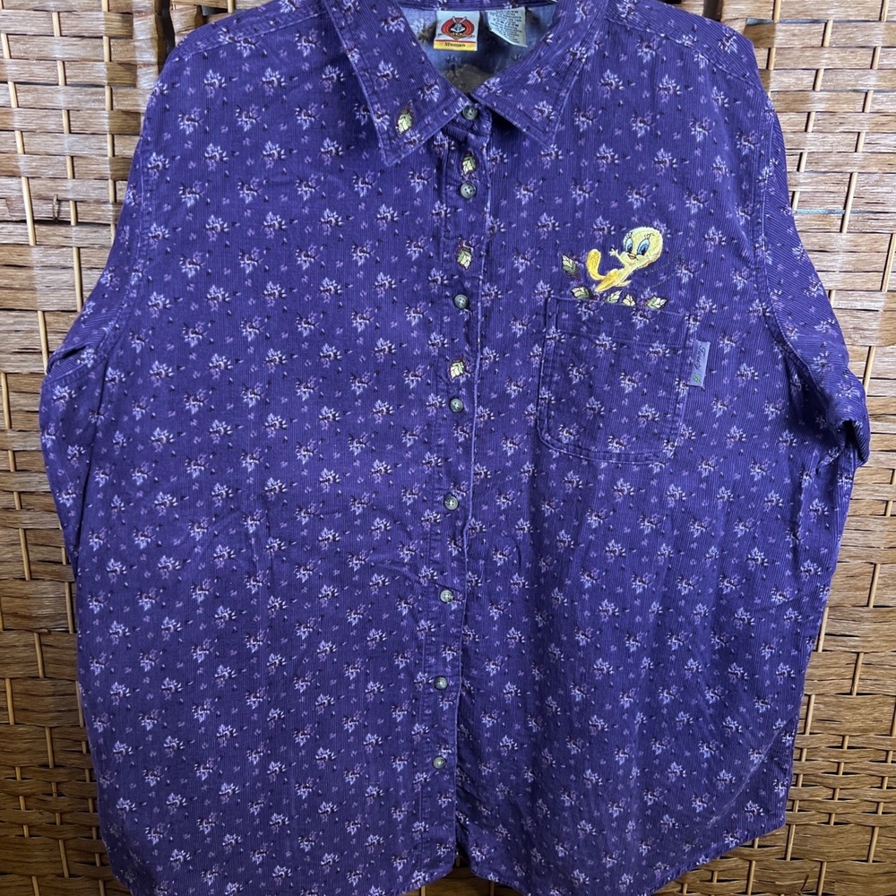 Vintage Looney Tunes Tweety Bird Woman Purple Button Down Shirt size 22W/24W